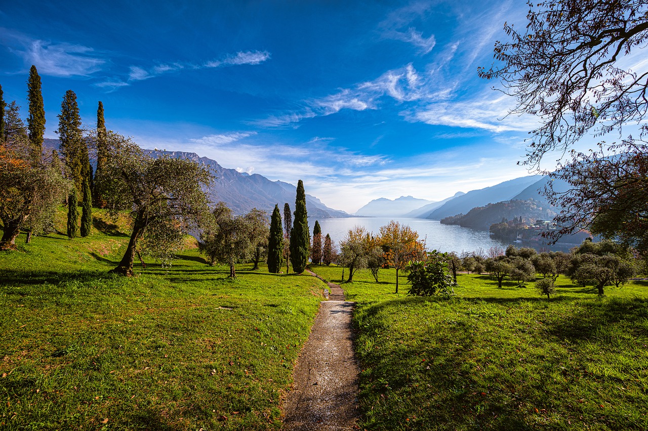 path, park, lake como